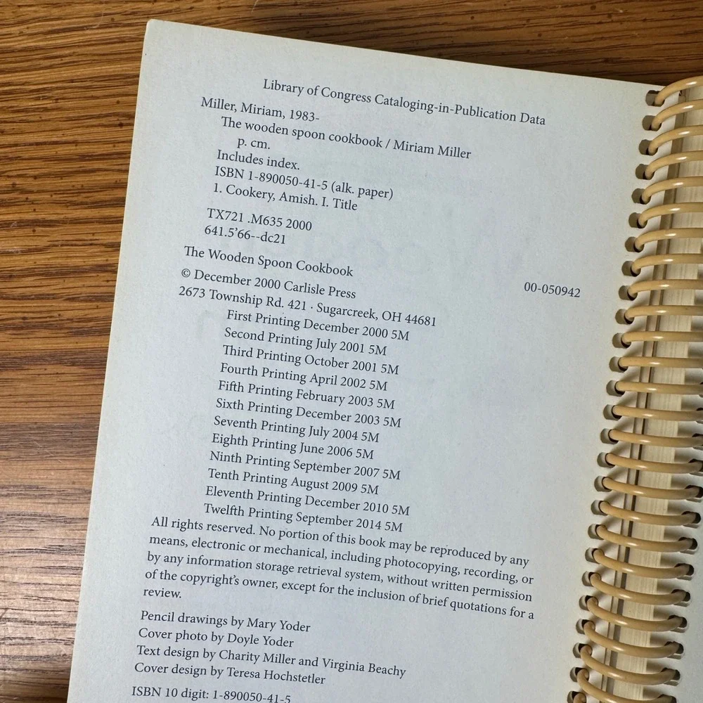 The Wooden Spoon Cookbook Miriam Miller Amish Recipes Spiral Bound 2014 Printing